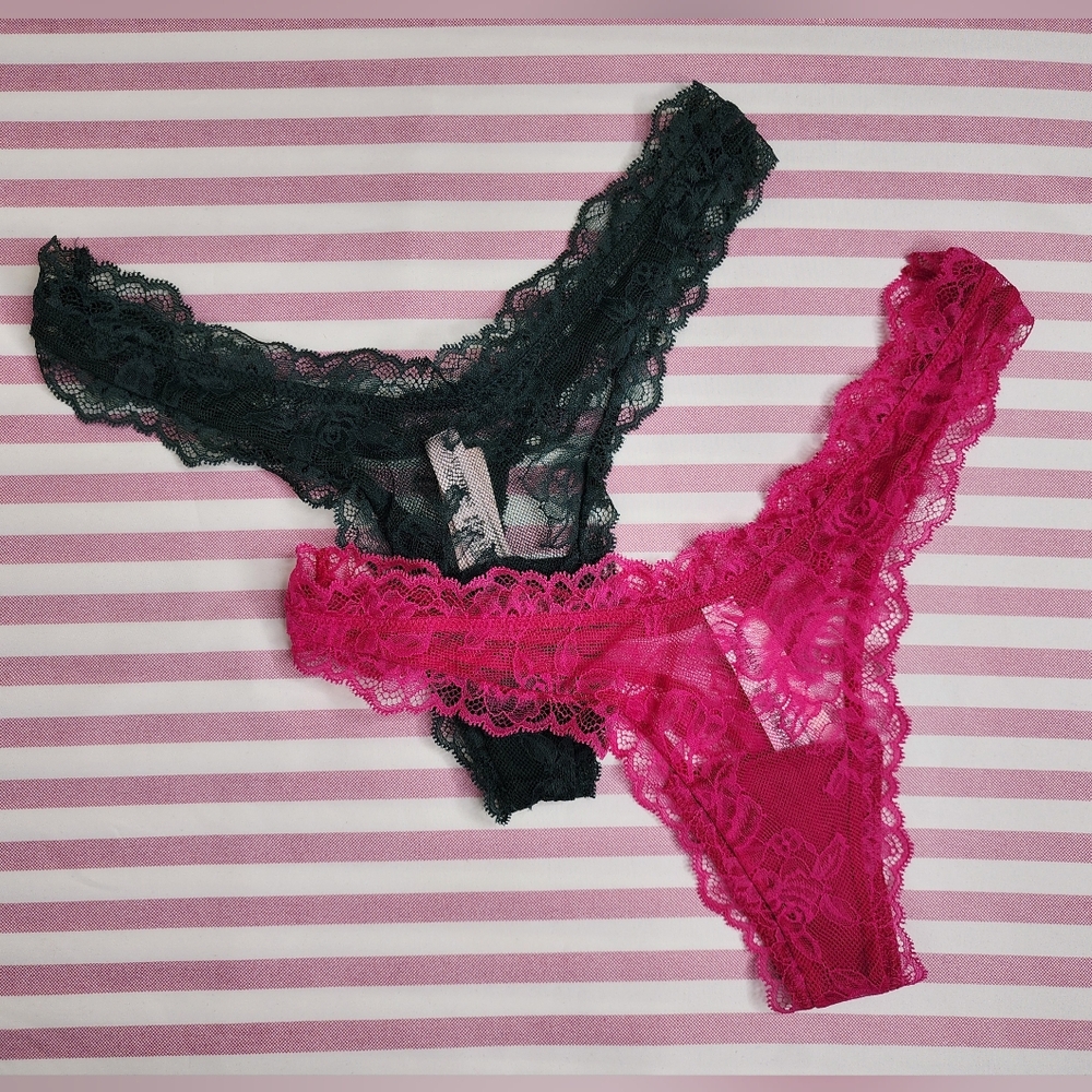NWT Victoria's Secret Very Sexy Lace High Leg Thong Panty Set - Green & Pink
